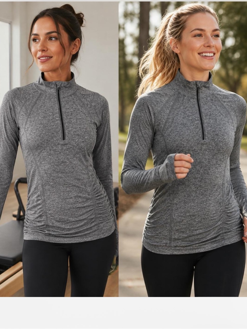 Athleta Fastest Track Gray Heather Quarter-Zip ruched Performance Top sz S